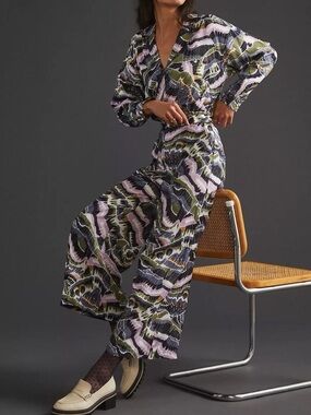 Anthropologie Abstract Pant Set Bodysuit Tropical Wide Leg 12 / 16